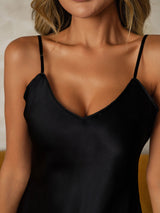 [Musta] SilkSilky-FI Spaghetti Strap V Neck Yöpaita 004