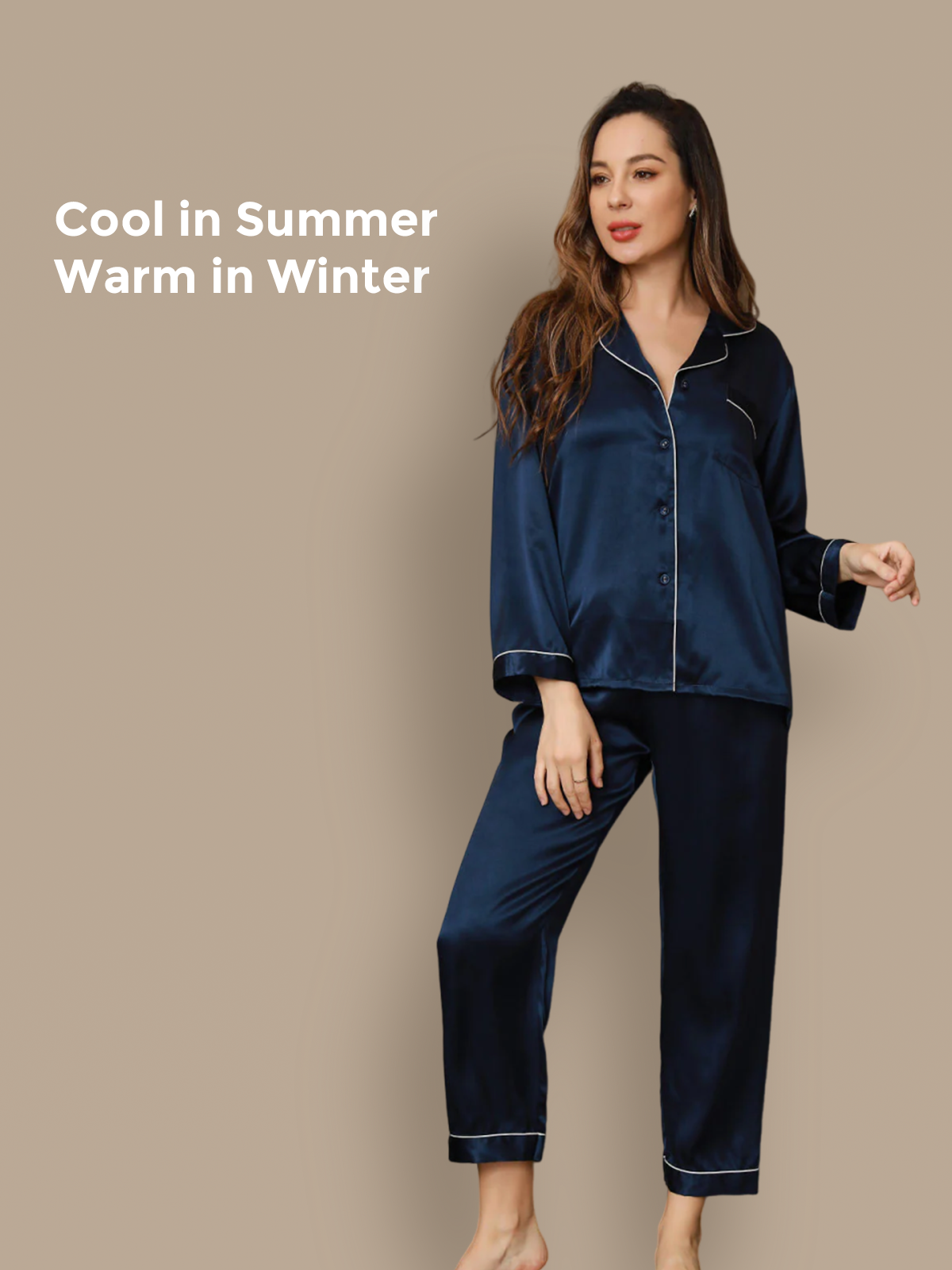 [Tummansininen] SilkSilky-FI Womens Pajamas 001