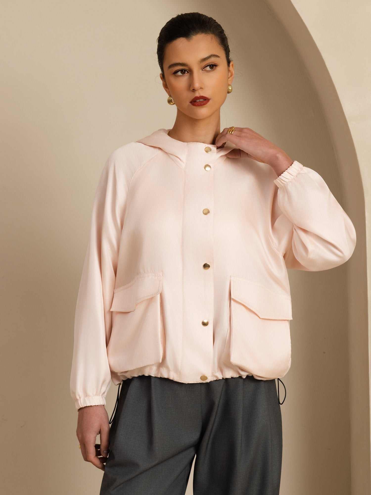 [Pinkki] SilkSilky-FI Pitkähihainen Korkea Kaulus Naisten Päällysvaatteet 003