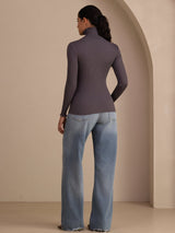 [Tumman Harmaa] SilkSilky-FI Long Sleeve Turtle Neck Naisten T-paita 002