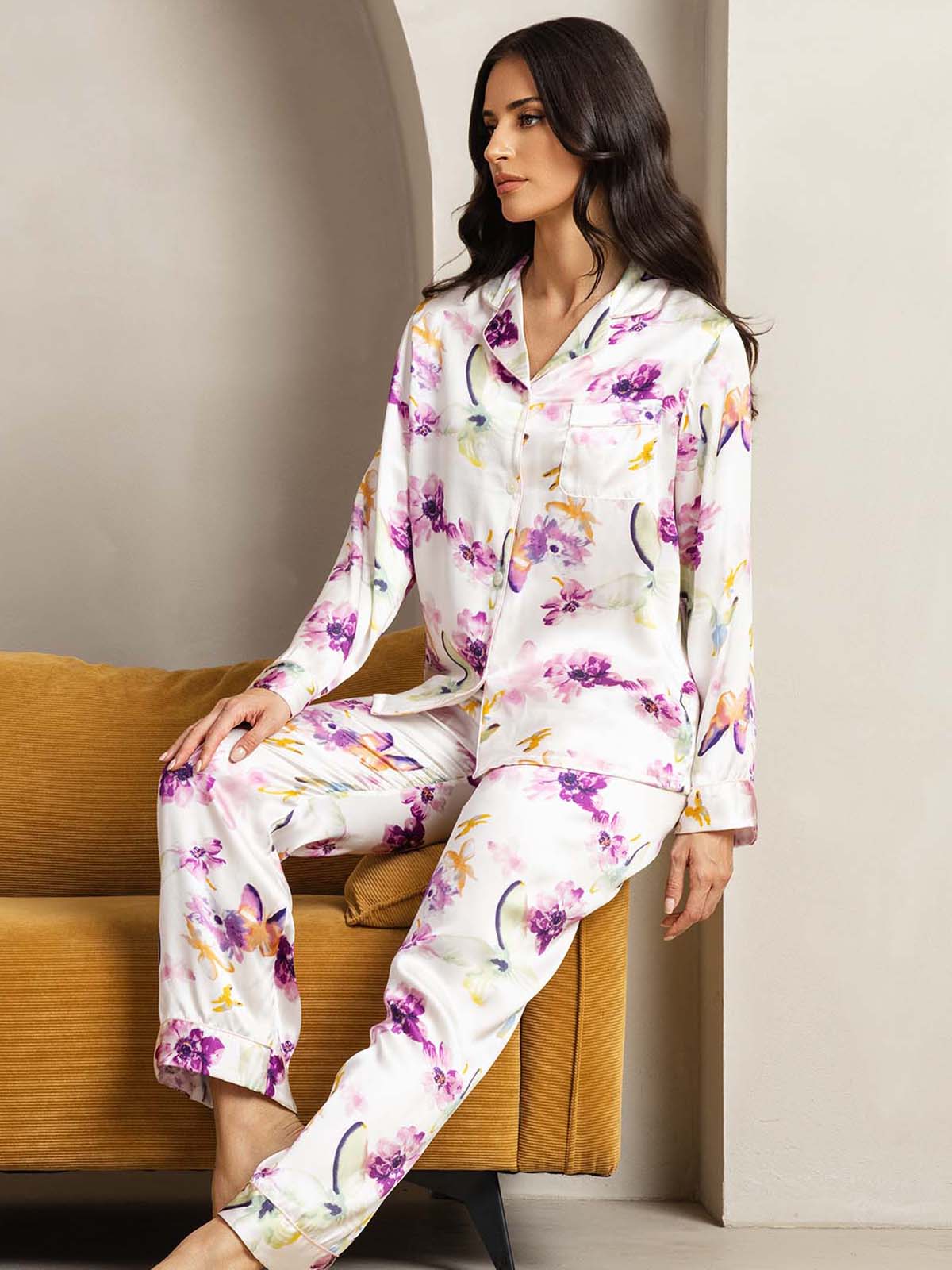 [Akvarellikukat] SilkSilky-FI Womens Pajamas 005