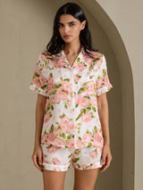 [Valkoinen Pioni] SilkSilky-FI Short Sleeve Notch Collar Naisten Pyjamat 004