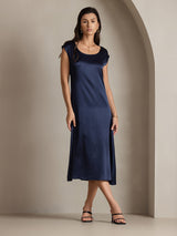 [Tummansininen] SilkSilky-FI Cap Sleeve Scoop Neck Mekko 004