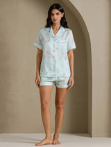 [Taivaansiniset Kukat] SilkSilky-FI Short Sleeve Notch Collar Naisten Pyjamat 007