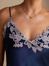 [Tummansininen] SilkSilky-FI Spaghetti Strap V Neck Camisole Top 005