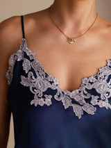 [Tummansininen] SilkSilky-FI Spaghetti Strap V Neck Camisole Top 005