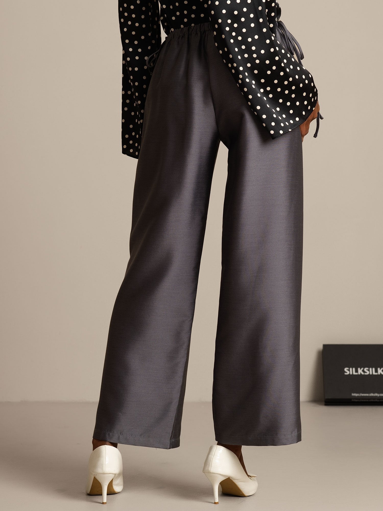 [Harmaa] SilkSilky-FI 32Momme Silk-Wool Blend Womens Pants 002,