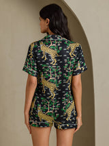 [Musta Servaali] SilkSilky-FI Short Sleeve Notch Collar Naisten Pyjamat 002