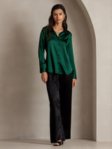 [Tummanvihreä] SilkSilky-FI Long Sleeve Lapel Collar Naisten paita 005