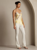 [Vaaleankeltainen] SilkSilky-FI Spaghetti Strap V Neck Camisole Top 009