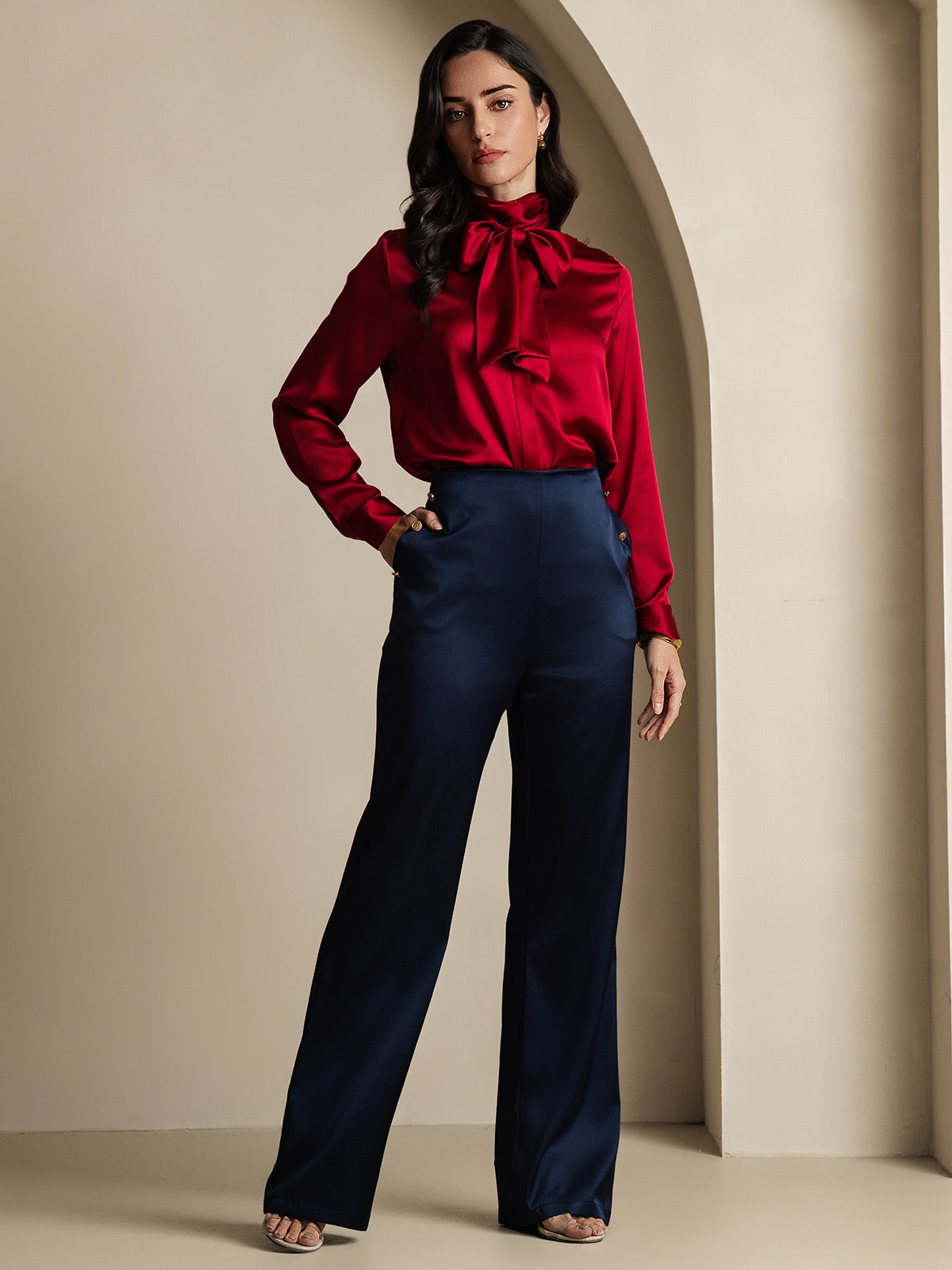 [Tummansininen] SilkSilky-FI 19Momme Womens Pants 001