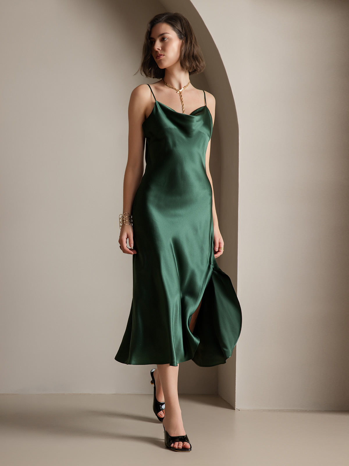 [Tummanvihreä] SilkSilky-FI 19Momme Dress 001
