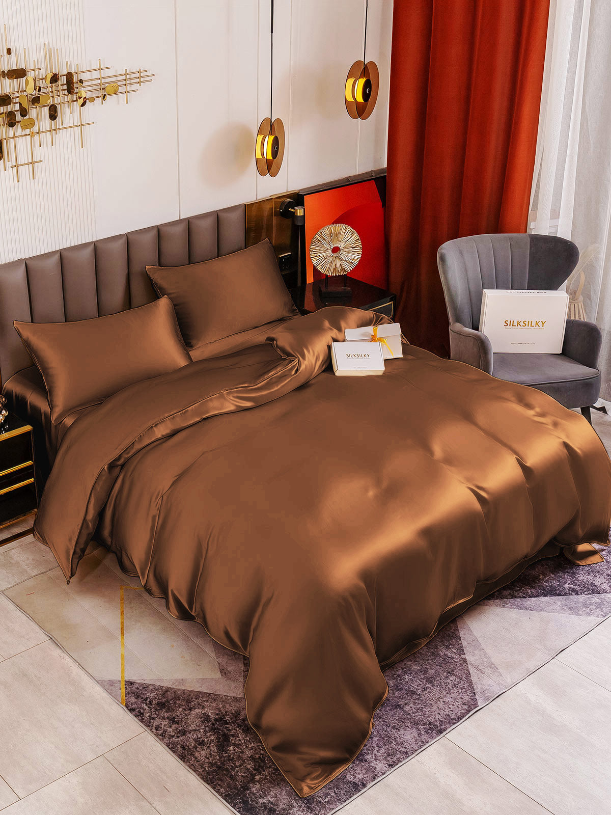 [Kahvi] SilkSilky-FI 19Momme Bedding Set 001