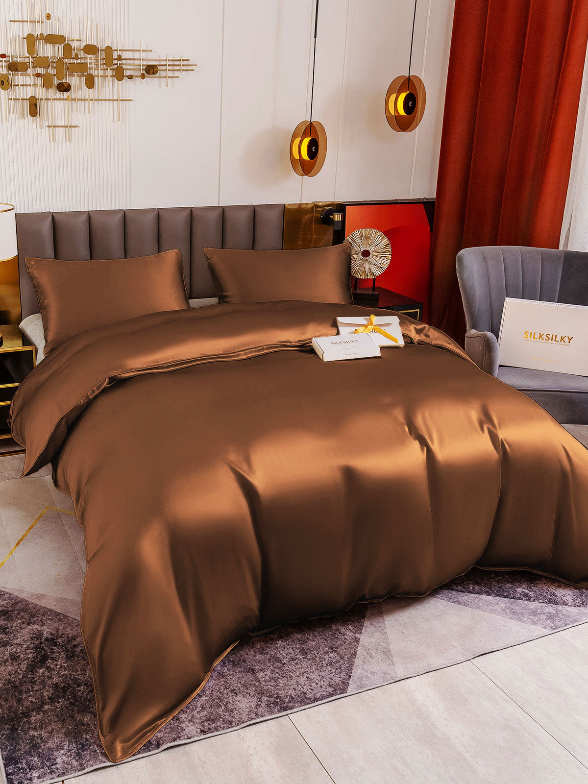 [Kahvi] SilkSilky-FI 19Momme Bedding Set 003