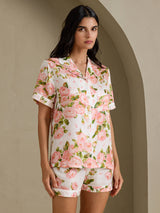 [Valkoinen Pioni] SilkSilky-FI Short Sleeve Notch Collar Naisten Pyjamat 003