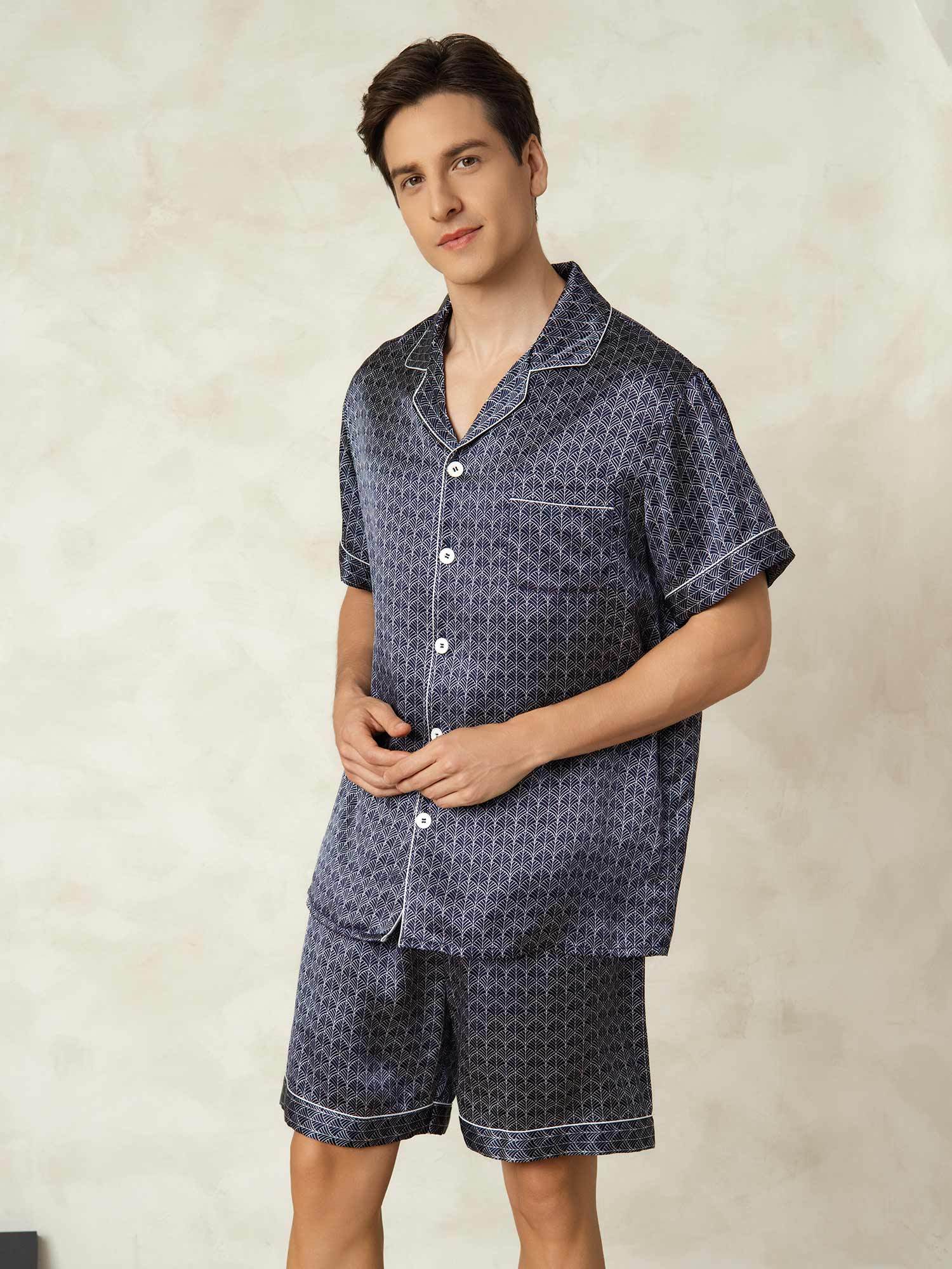 [LaivastoGinkgo] SilkSilky-FI Lapel Collar Miesten Pyjamat 003