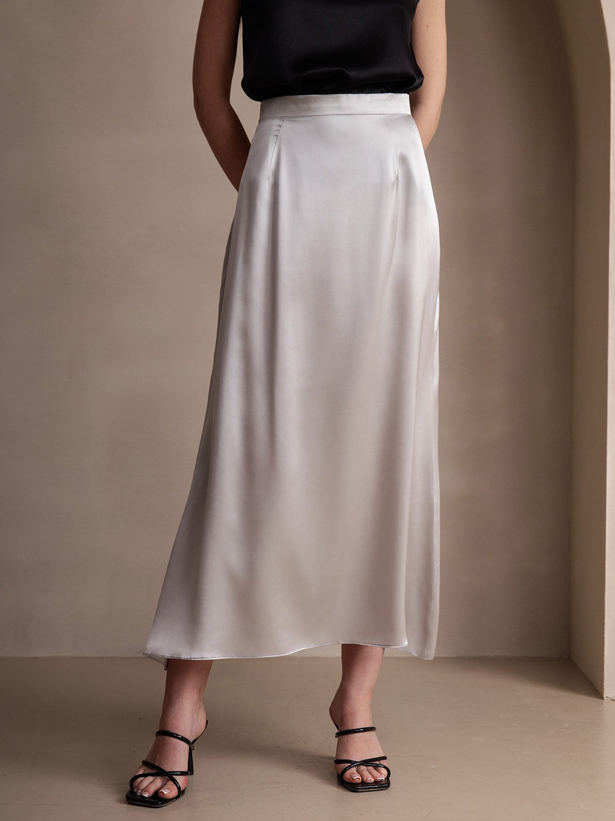 [Vaalean Harmaa] SilkSilky-FI 19Momme Silk Skirt 001