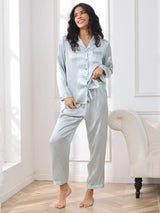 [Vaaleansininen] SilkSilky-FI Long Sleeve Notkokaulus Naisten Pyjamat 004