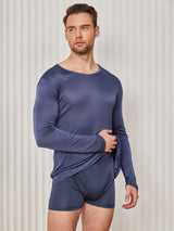 [Tummansininen] SilkSilky-FI Long Sleeve Round Neck Miesten T-paita 003