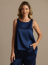 [Tummansininen] SilkSilky-FI Sleeveless Scoop Neck Naisten Pyjamat 004