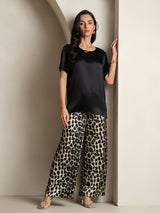 [Multi] SilkSilky-FI Pure Silk Short Sleeve Round Neck Naisten Pyjamat 006