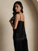 [Musta] SilkSilky-FI 19Momme Spagettihihna Syvä Pyöreä Pääntie Camisole Top 002