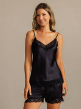 [Musta] SilkSilky-FI Spagettihihna V Neck Camisole Setti 003