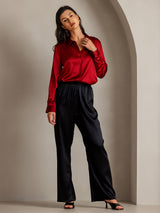 [Punainen] SilkSilky-FI Long Sleeve Lapel Collar Naisten paita 005