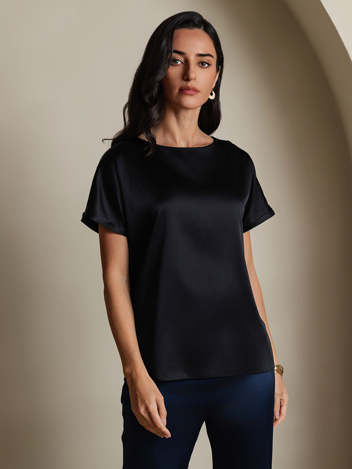 [Musta] SilkSilky-FI 19Momme Womens T-Shirt 001
