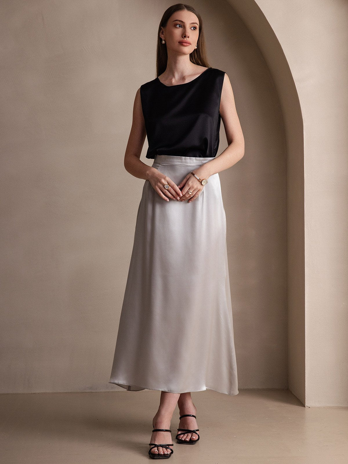 [Vaalean Harmaa] SilkSilky-FI 19Momme Silk Skirt 005