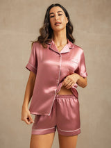 [Vaalean Mauve] SilkSilky-FI Short Sleeve Notkokaulus Naisten Pyjamat 004