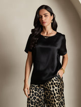 [Multi] SilkSilky-FI Pure Silk Short Sleeve Round Neck Naisten Pyjamat 005