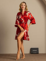 [Tummanpunainen] SilkSilky-FI 3/4 Sleeve Naisten Aamutakki 008