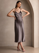 [Tumma Khaki] SilkSilky-FI Spaghetti Strap V Neck Mekko 001