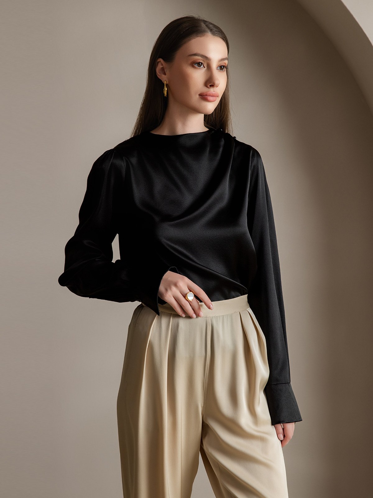 [Musta] SilkSilky-FI 19Momme Womens Shirt 005