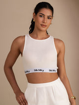 [Valkoinen] SilkSilky-FI Sleeveless Crew Neck Camisole Top 001