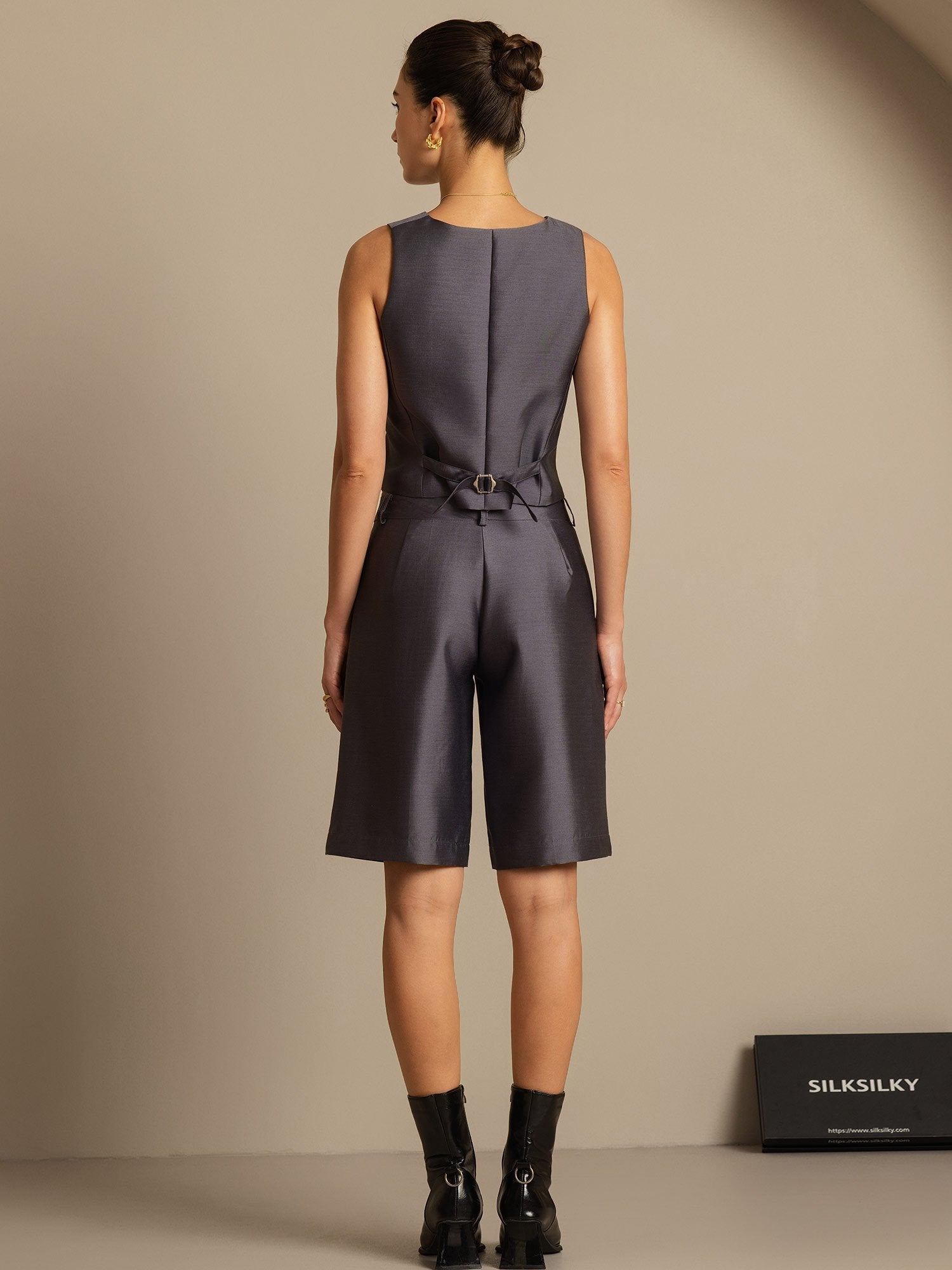 [Harmaa] SilkSilky-FI 32Momme Silk-Wool Blend Womens Vest 002,