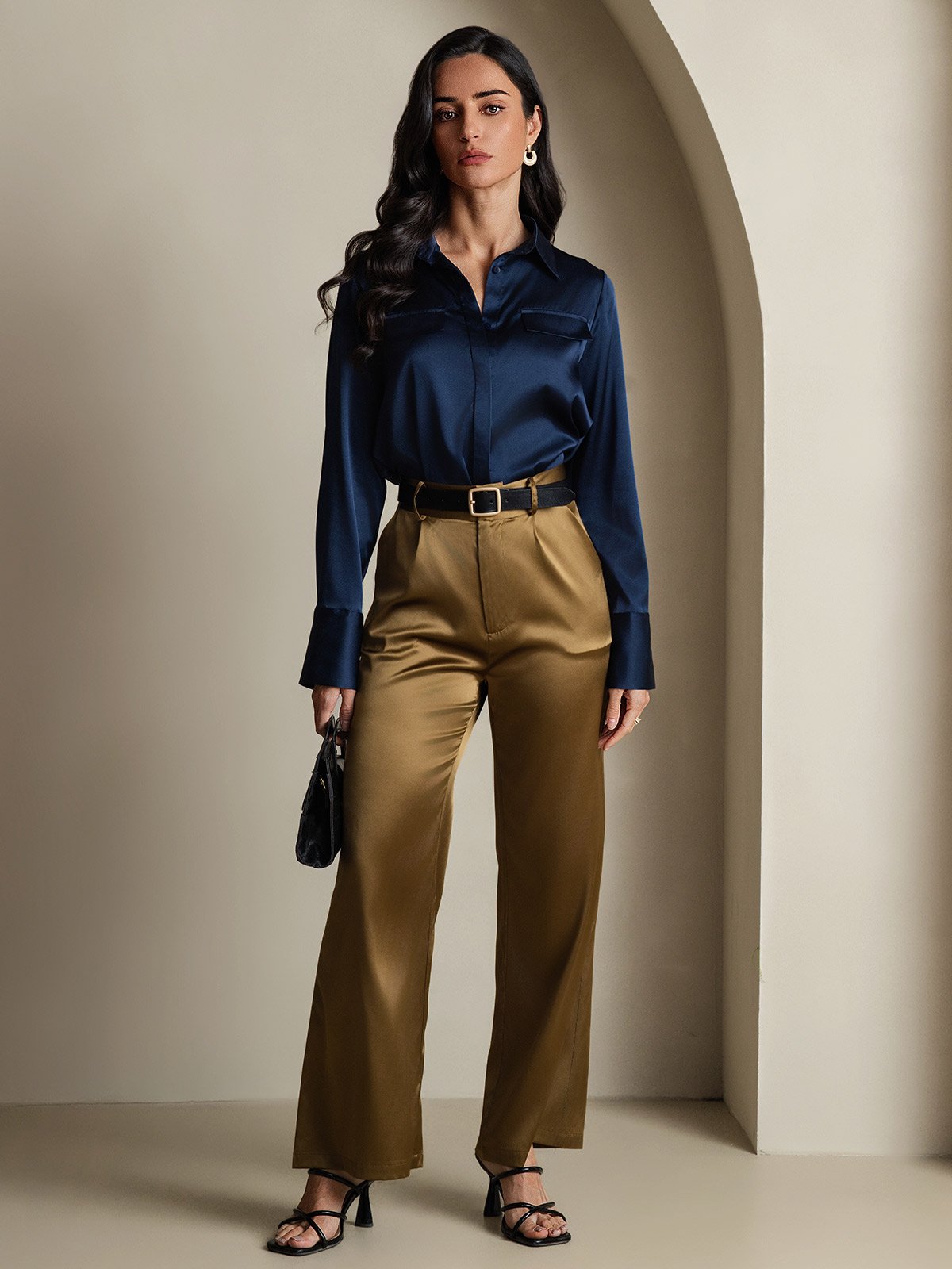 SilkSilky-FI 19Momme Womens Shirt Tummansininen 008