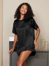 [Musta] SilkSilky-FI Short Sleeve Round Neck Naisten Pyjamat 001
