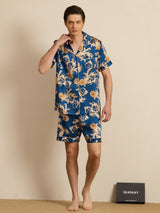 [Navy Lohikäärme] SilkSilky-FI Short Sleeve Notkokaulus Miesten Pyjamat 006
