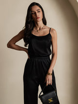 [Musta] SilkSilky-FI 19Momme Spagettihihna Syvä Pyöreä Pääntie Camisole Top 003