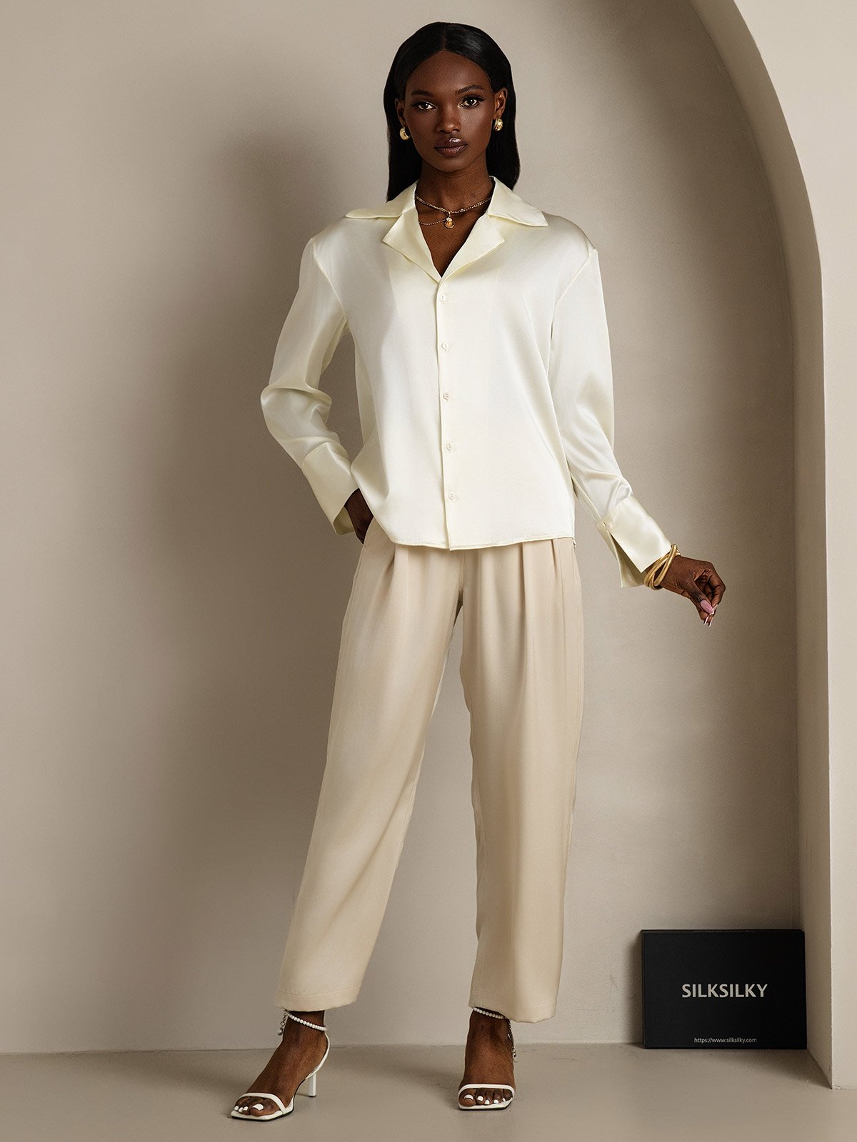 SilkSilky-FI 19Momme Womens Shirt Norsunluu 005