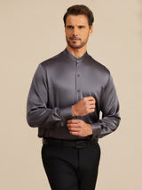 [Tumman Harmaa] SilkSilky-FI Long Sleeve Stand Collar Miesten Paita 003