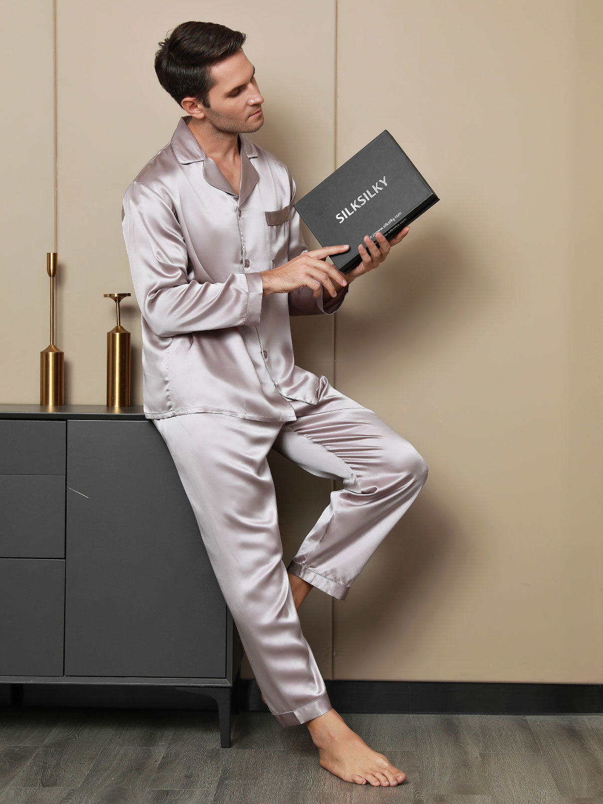 [Vaalean Mauve] SilkSilky-FI 19Momme Mens Pajamas 005