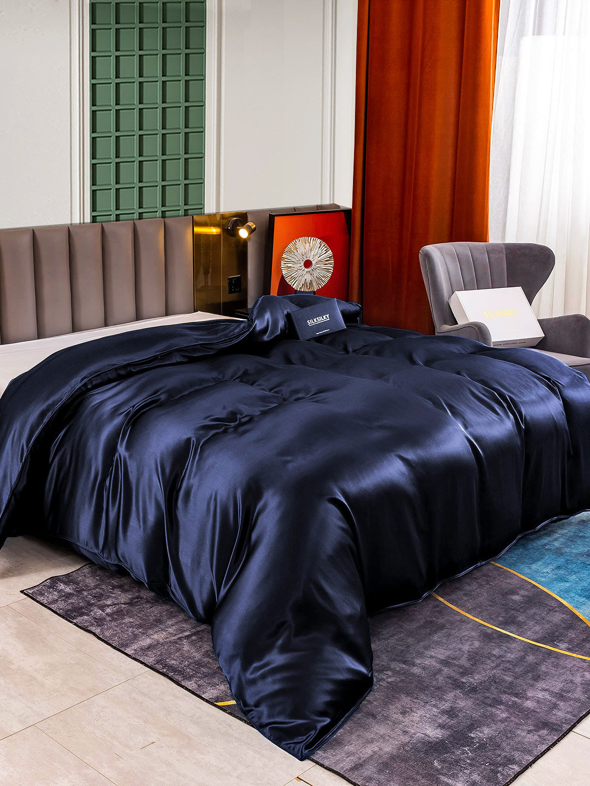 [Tummansininen] SilkSilky-FI 25Momme Duvet Cover 002