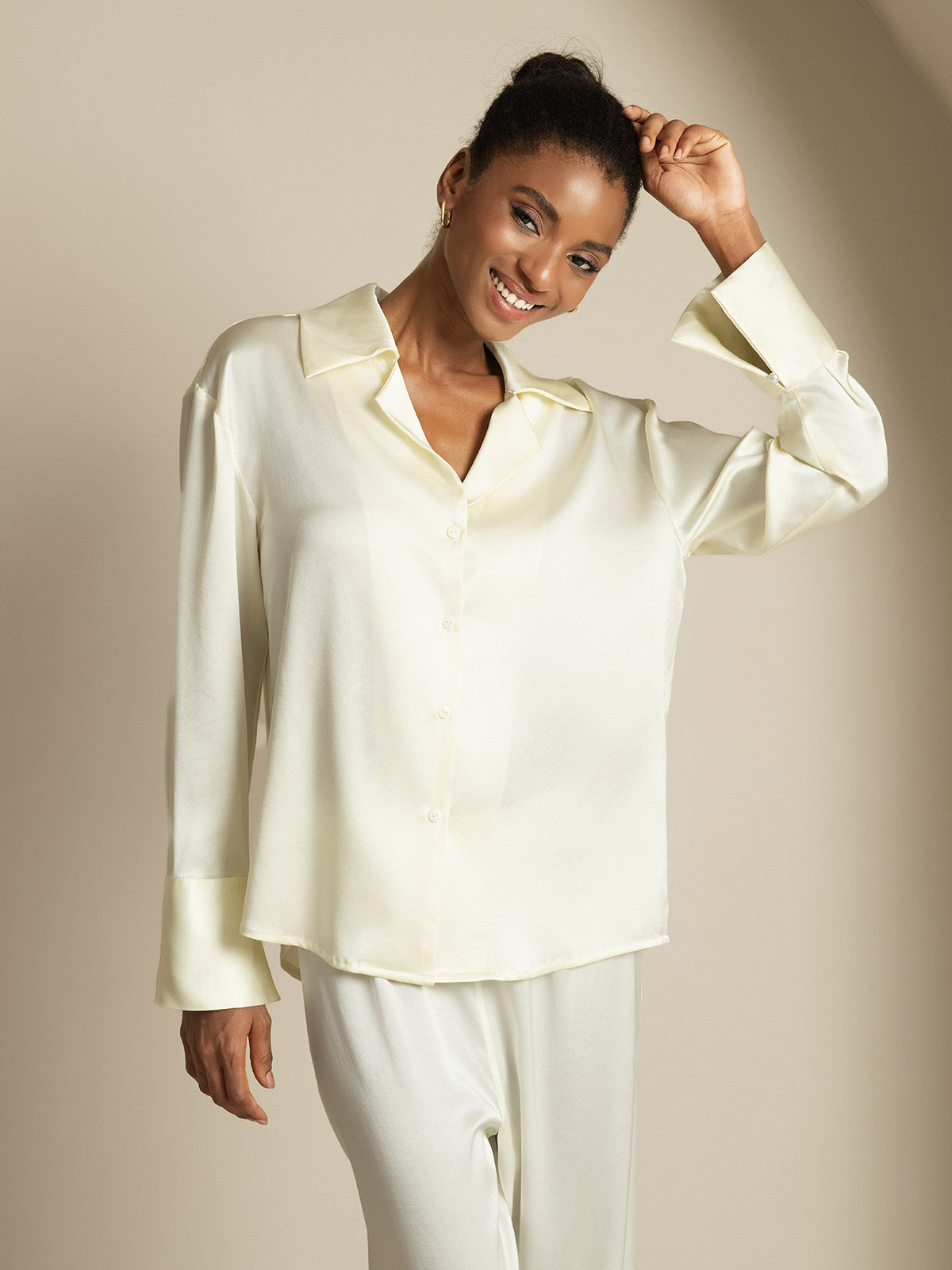 [Norsunluu] SilkSilky-FI 19Momme Notch Collar Naisten paita 001
