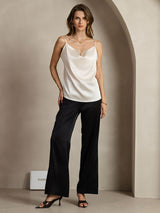 [Vaalean Harmaa] SilkSilky-FI 19Momme Spagettihihna Vesiputouspääntie Camisole Top 003