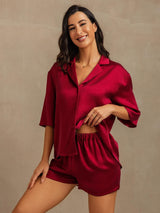 [Viini] SilkSilky-FI 19Momme Puolihiha Notkokaulus Naisten Pyjamat 006