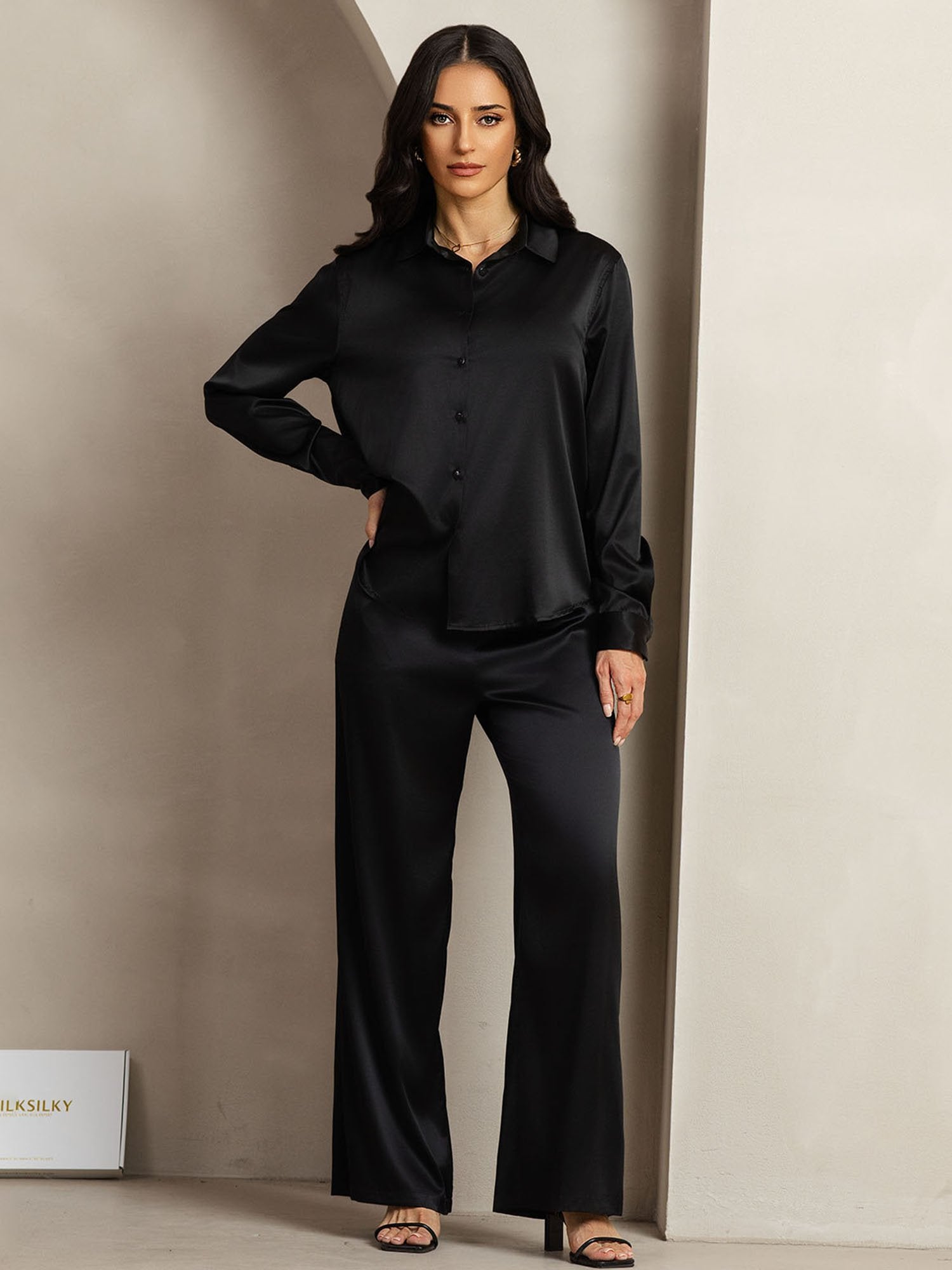 [Musta] SilkSilky-FI 19Momme Lapel Collar Women''s Outfit Sets 004