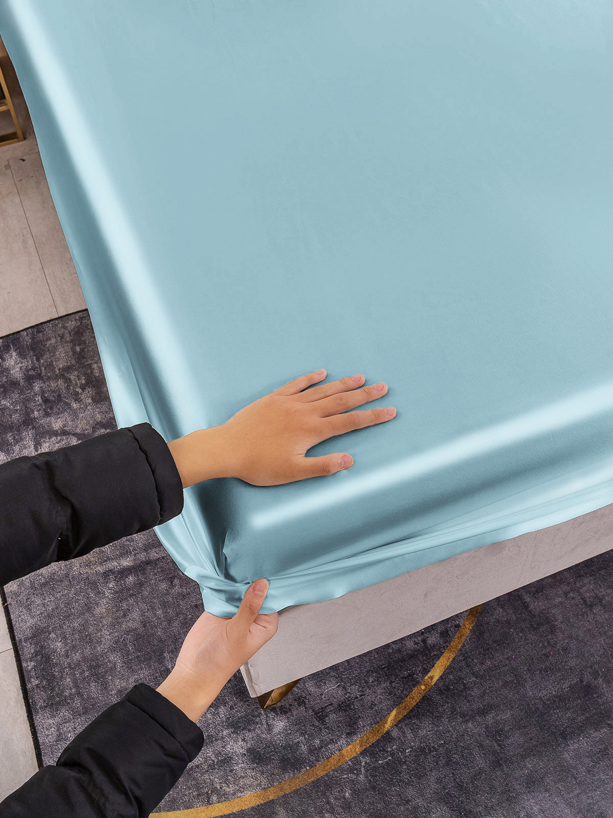[Vaaleansininen] SilkSilky-FI 19Momme Sheet 006